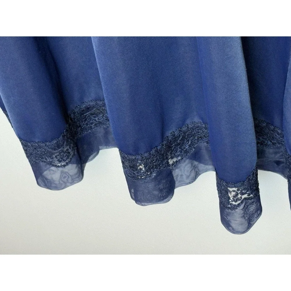 Vintage Van Raalte Full Slip Women's Medium Navy Nylon Pin-Up Rockabilly Gothic